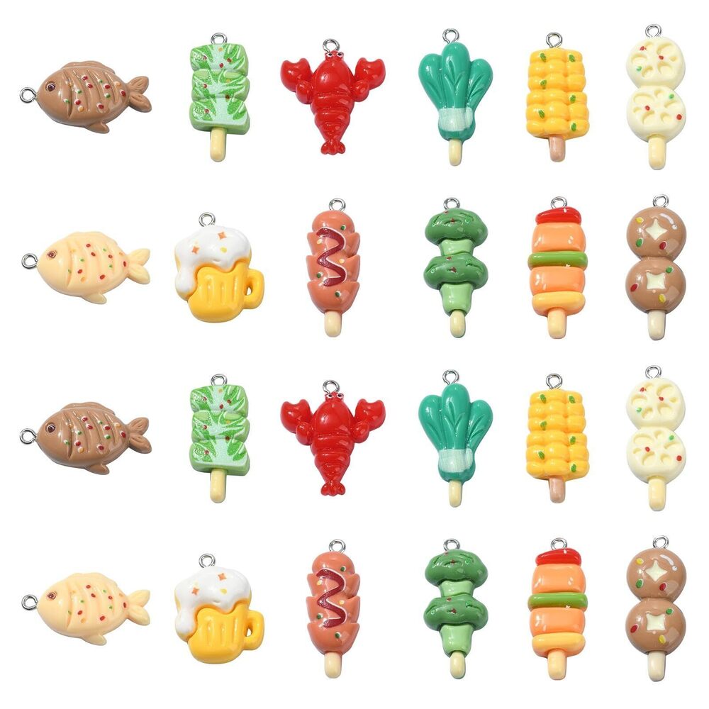 9470 24 Pcs 12 Styles Opaque Barbecue Theme Imitation Food Resin Charms